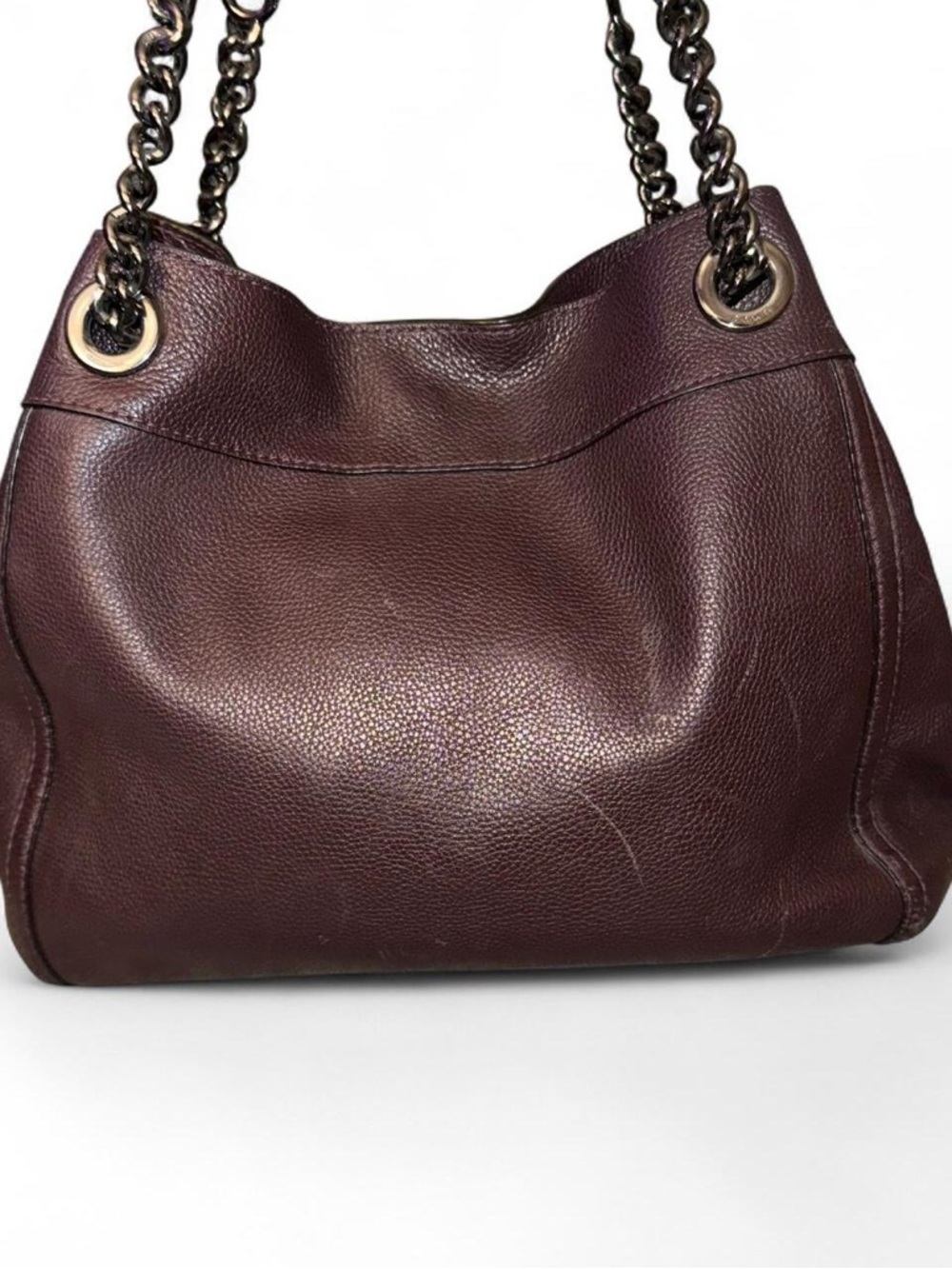 Coach Pebbled Leather Shoulder Bag in Plum with Chain Straps - Picture 3 of 8